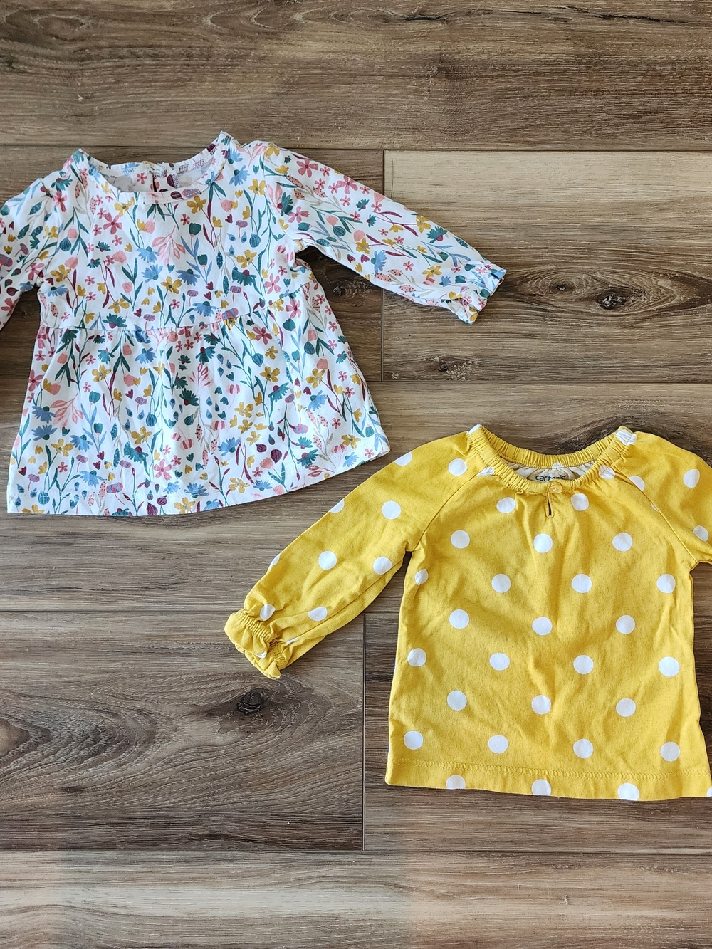Carter's Baby Two Piece Set-Yellow Polka Dot Long Sleeve & Floral Peplum Top, 6M